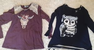 2 tops justice size 14 owl and skull small